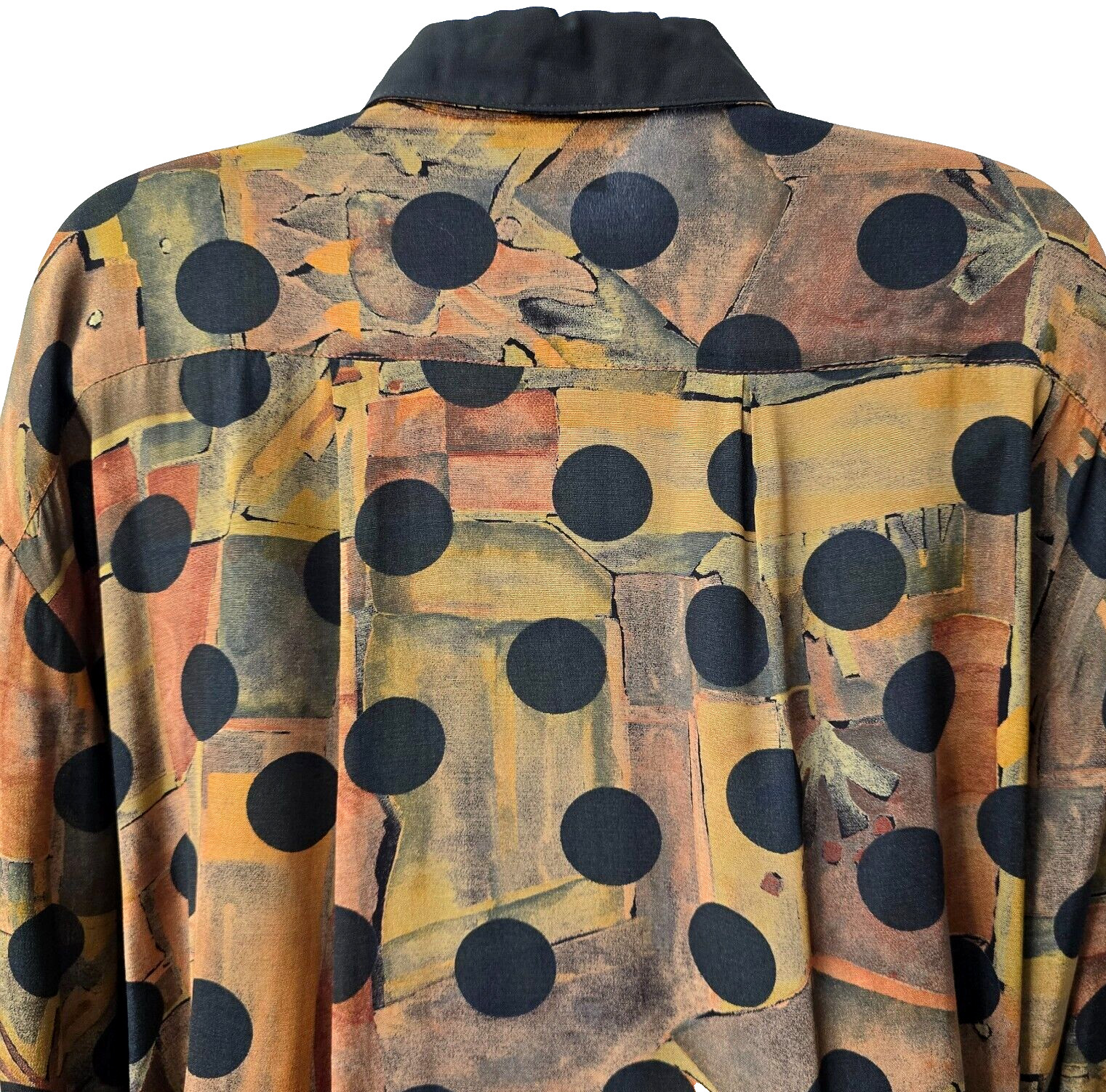 Vintage Polka Dot Blouse Top 8 M Semi Sheer Lagenlook Black Multicolor Rayon 80s