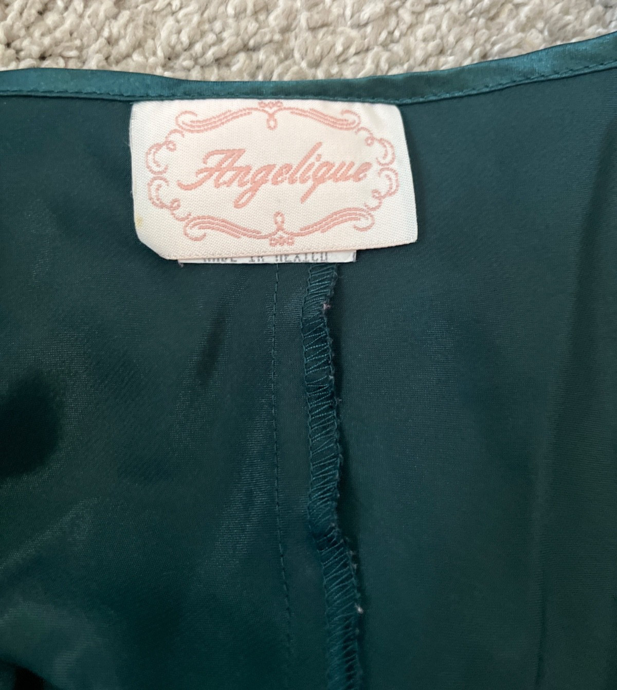 Vintage 80’s Angelique lingerie Large Slip Dress Hunter Green Embroidered Floral