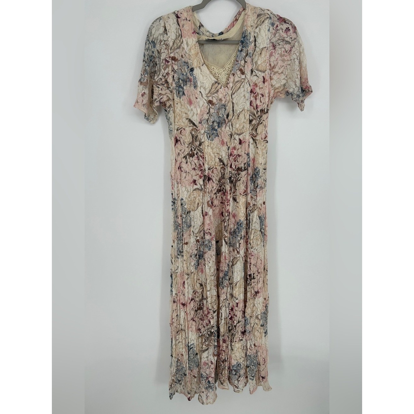 Starina Floral Crinkle Maxi Dress Medium Cottagecore Boho Romantic Lace Prairie