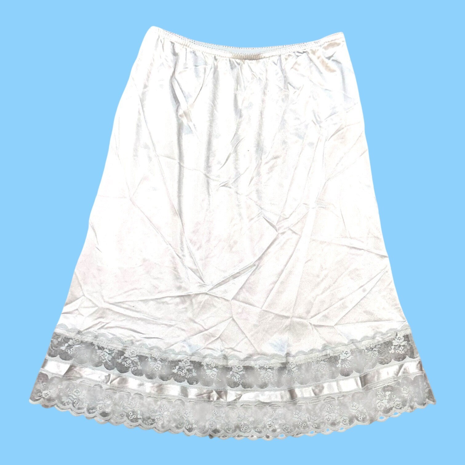 Vintage Taryn Alexander Silver Lace Trim Nylon Half Slip Medium RARE Union Made