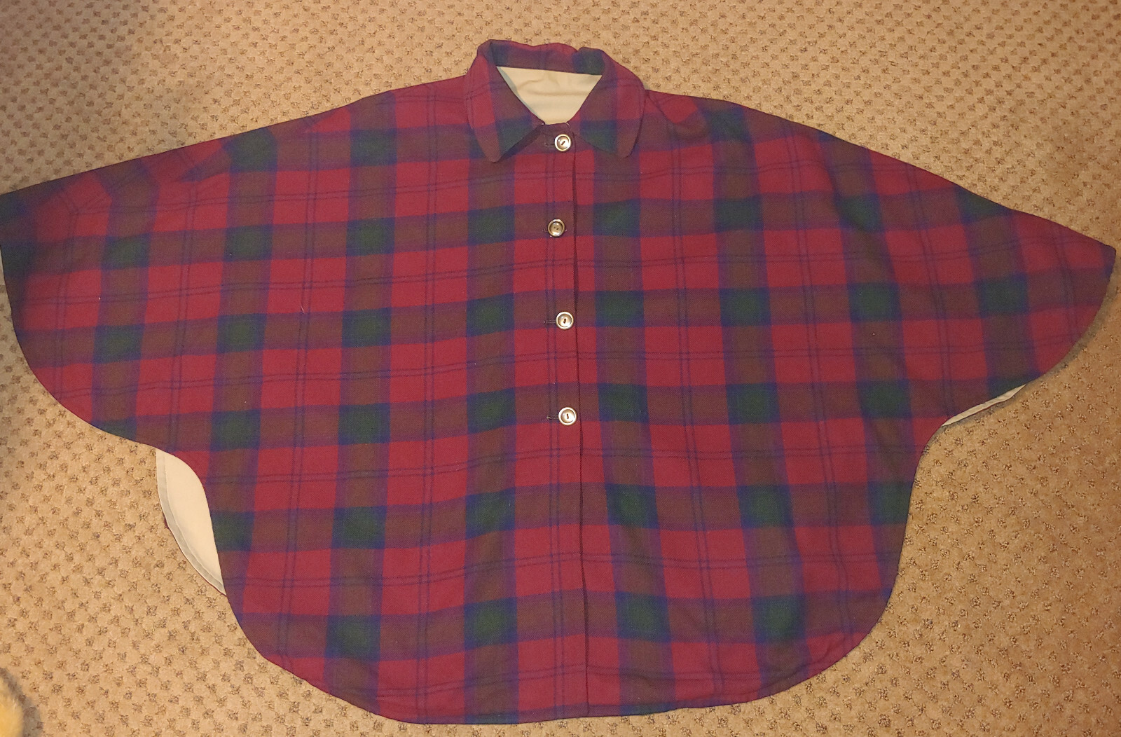 Vintage Red Green Plaid Cape Reversible Khaki Canvas OS S M L XL