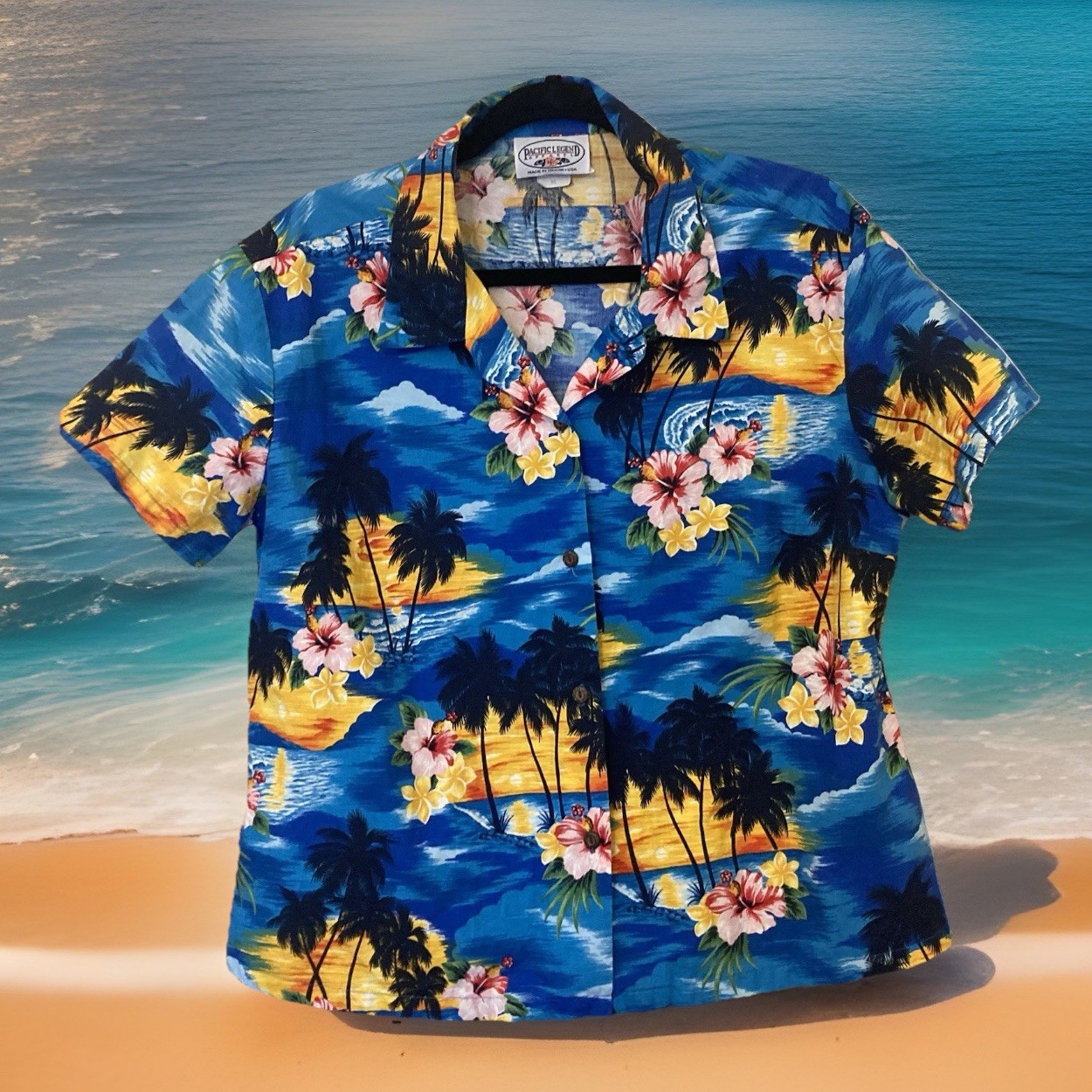 VTG PACIFIC LEGEND Apparel Womens Hawaiian Short Sleeve Shirt Aloha Luau Size XL