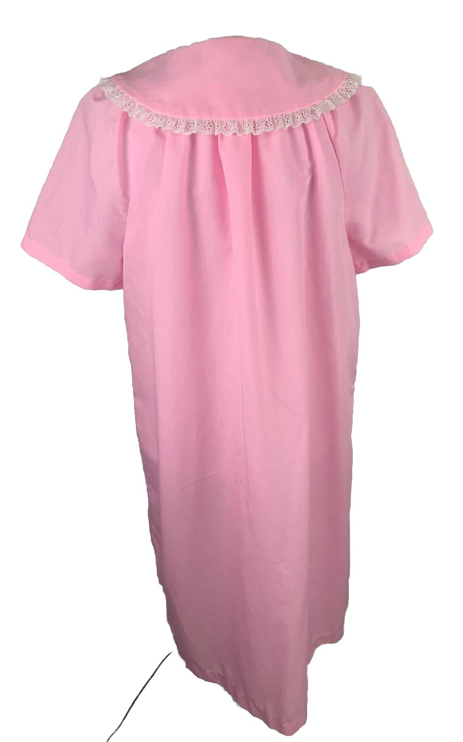 Vintage Dan-Ellen Pink House Coat Snaps Sz Medium Lace Trim EXCELLENT CONDITION