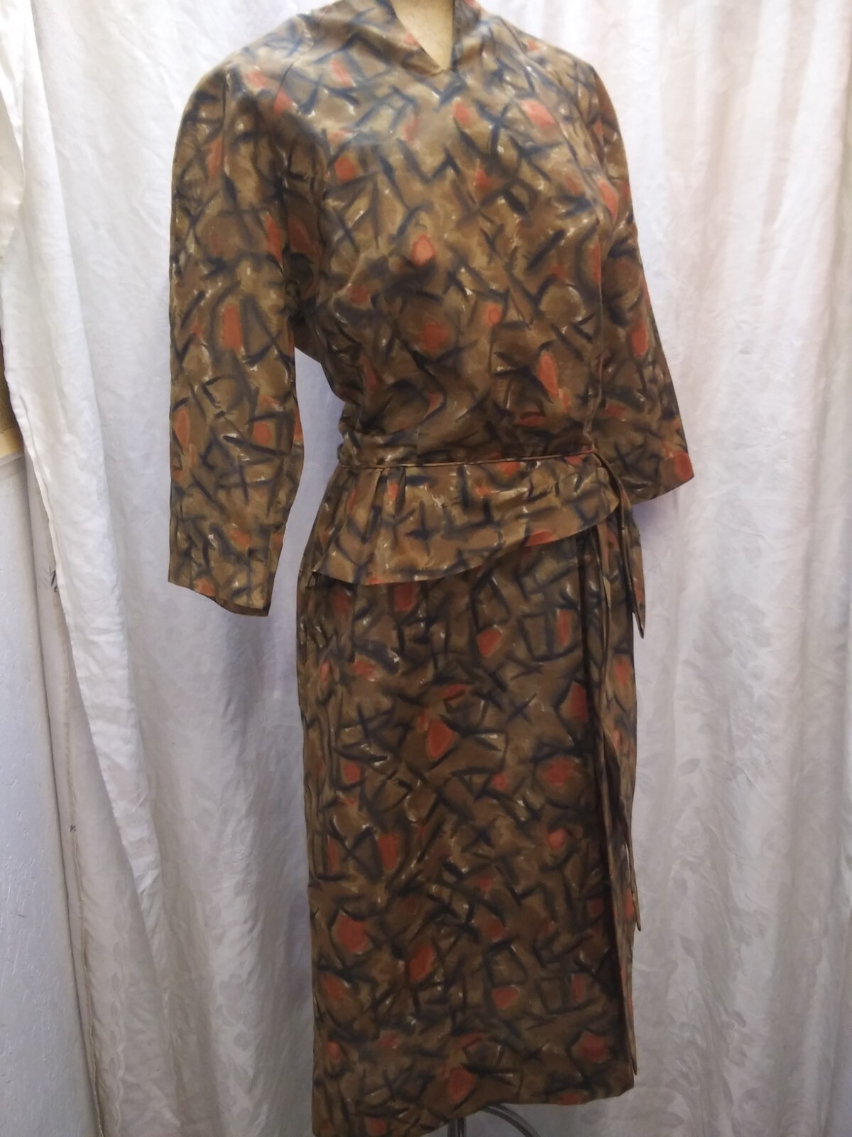Vintage 1960’s Black Brown Orange Cotton Dress by Jeanne Durrell M/L