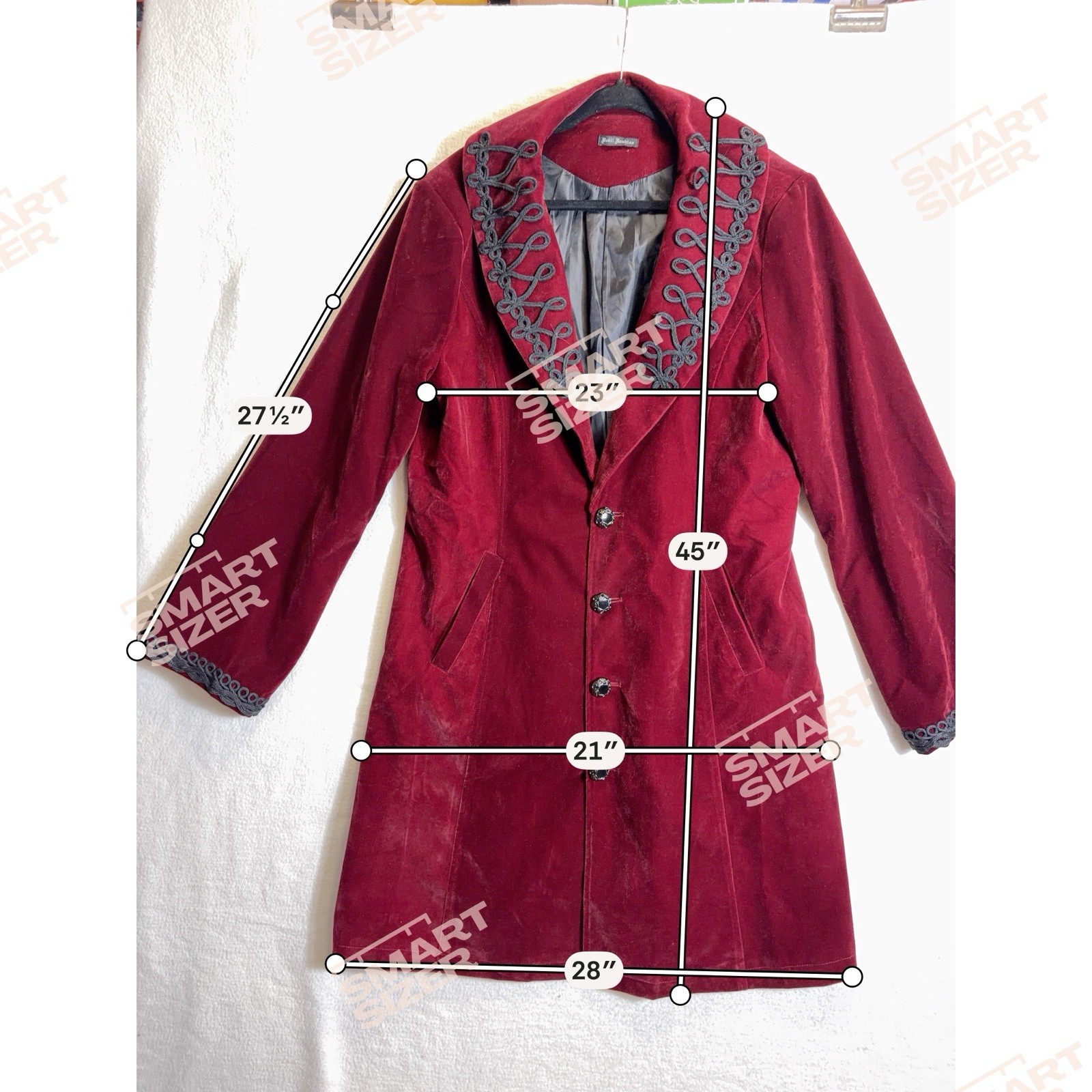 Devil Fashion Black Red Vintage Gothic Jacquard Long Velvet Coat Victorian Sz S
