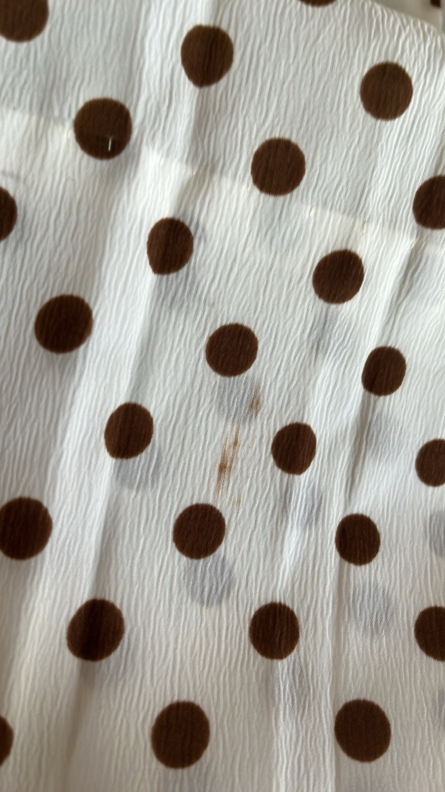 Vtg Alden’s Fashions MCM 70s Dress W/Pleated Skirt~Cream W/Brown Polka Dots~READ