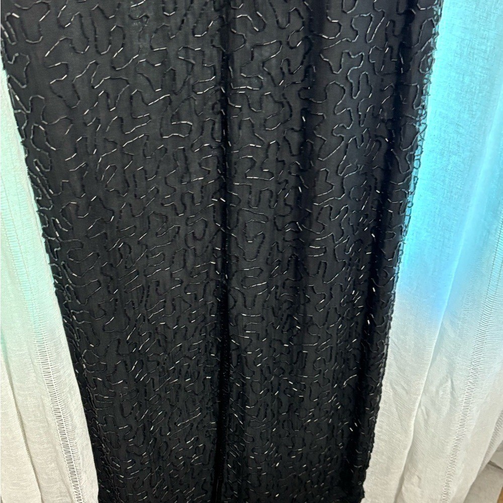 Vtg long PM Laurence Kazar Black Dress with Gold, Silver, and Pearls Party