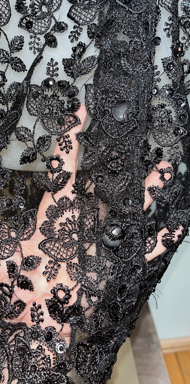Vtg Passports Pier 1 Black Floral Lace~Bead~Sequin Top/Jacket(?)~READ