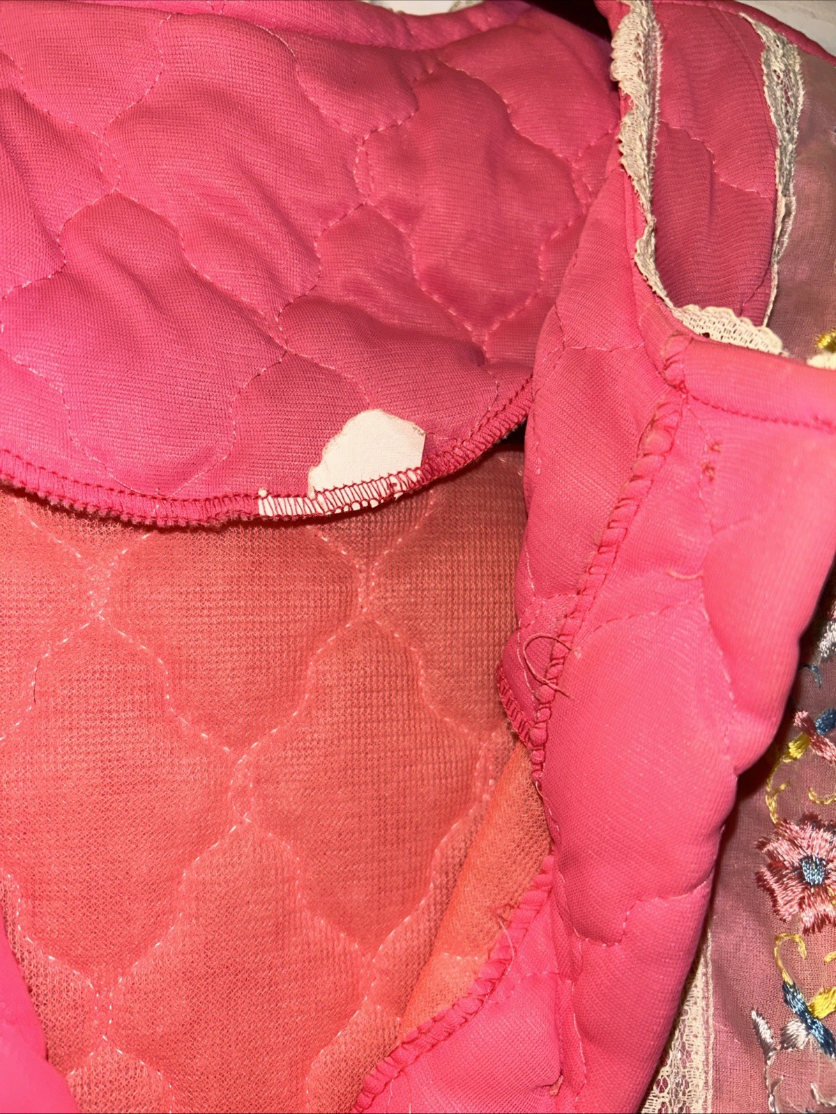 Vintage 60s 70s Light Quilted Pink Long Robe Grannycore Coastal Grandma Lingerie
