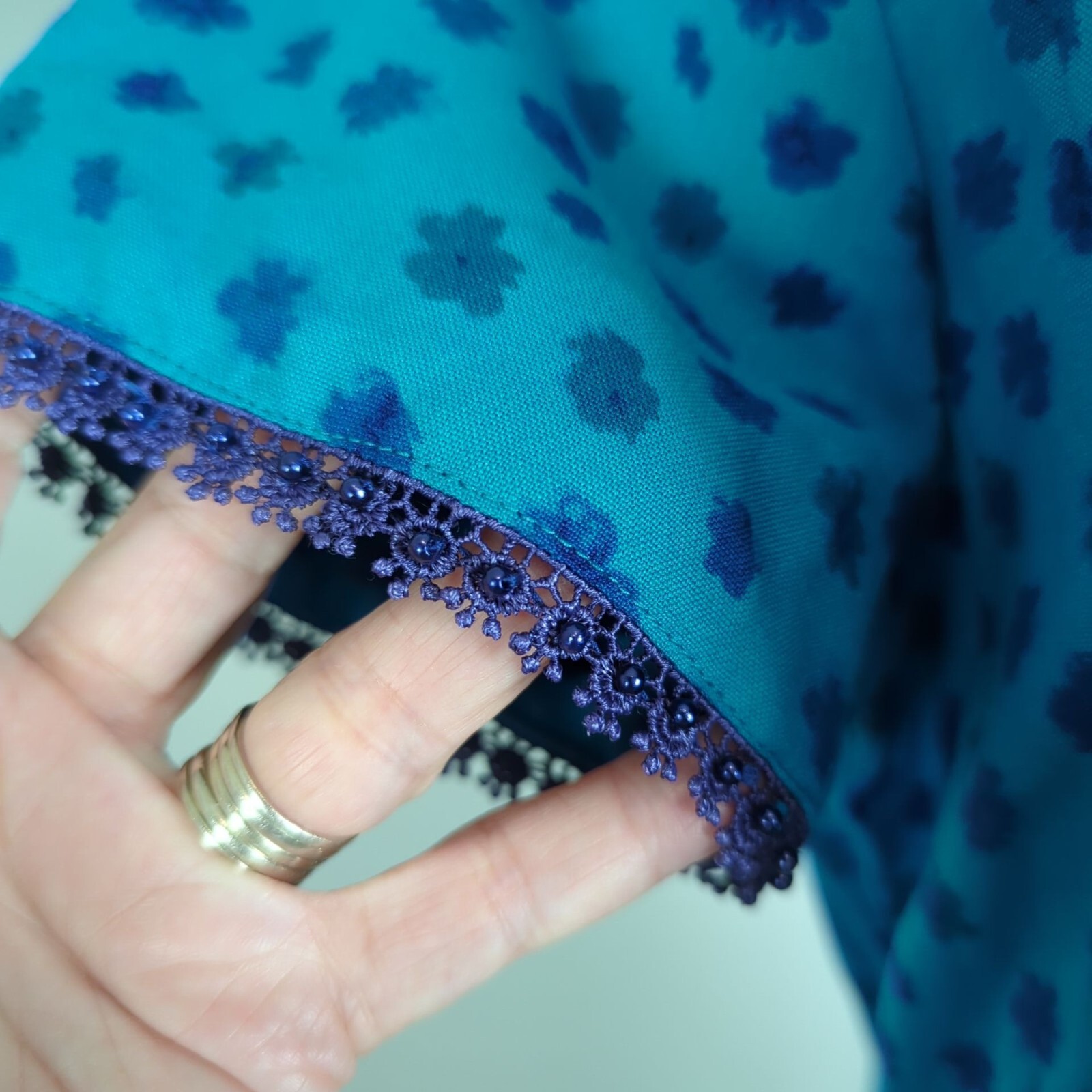 Vintage Sarah Elizabeth Floral Midi double tied modest blue Dress Waist Tie 8