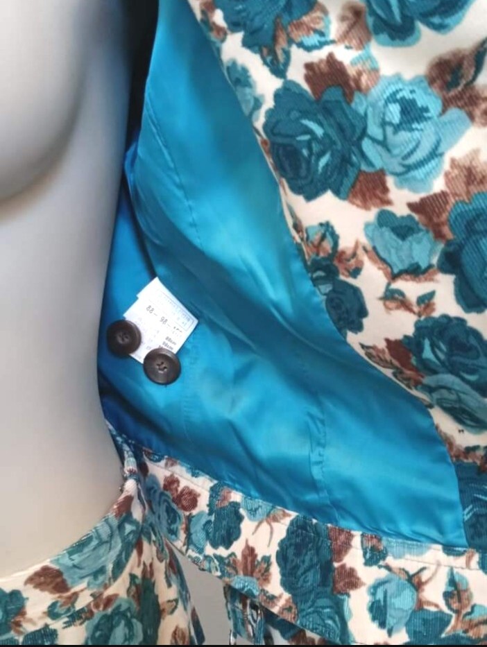VTG Japan Women’s Large Shirt Jacket Skirt Set Blue Floral Lined Fine Corduroy