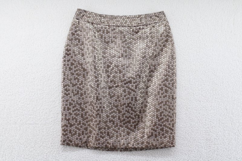 Vintage 90s Metallic Short Pencil Skirt Gold Brass Dots Party Club sz 8