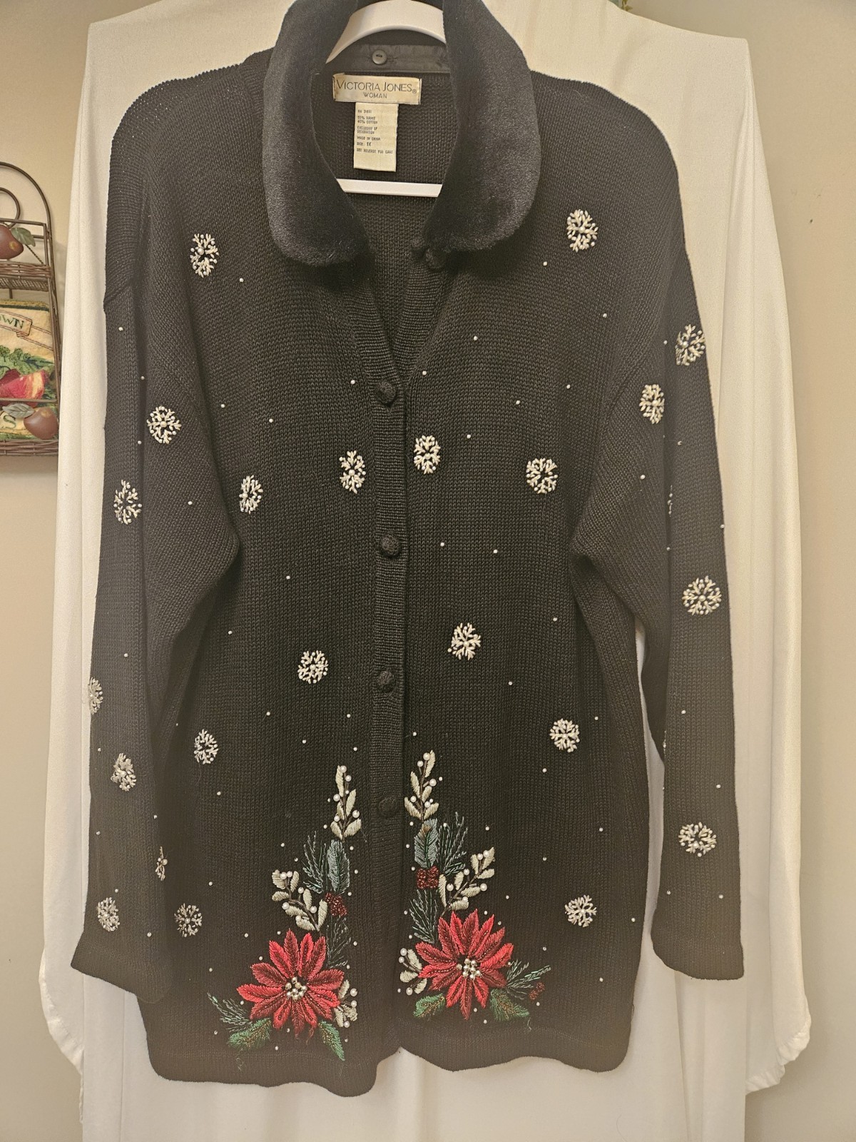Christmas Holiday Black Cardigan Sweater 1XL Victorial Jones Co.