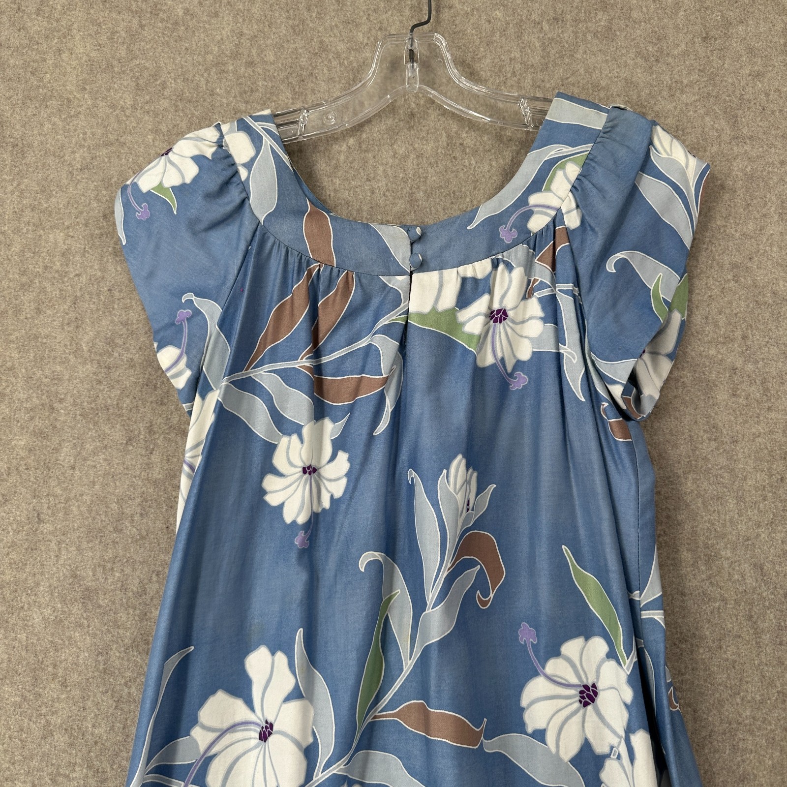 VTG Sun Fashions Hawaiian Dress Muumuu Midi Floral Light Blue Long Women Sz 8