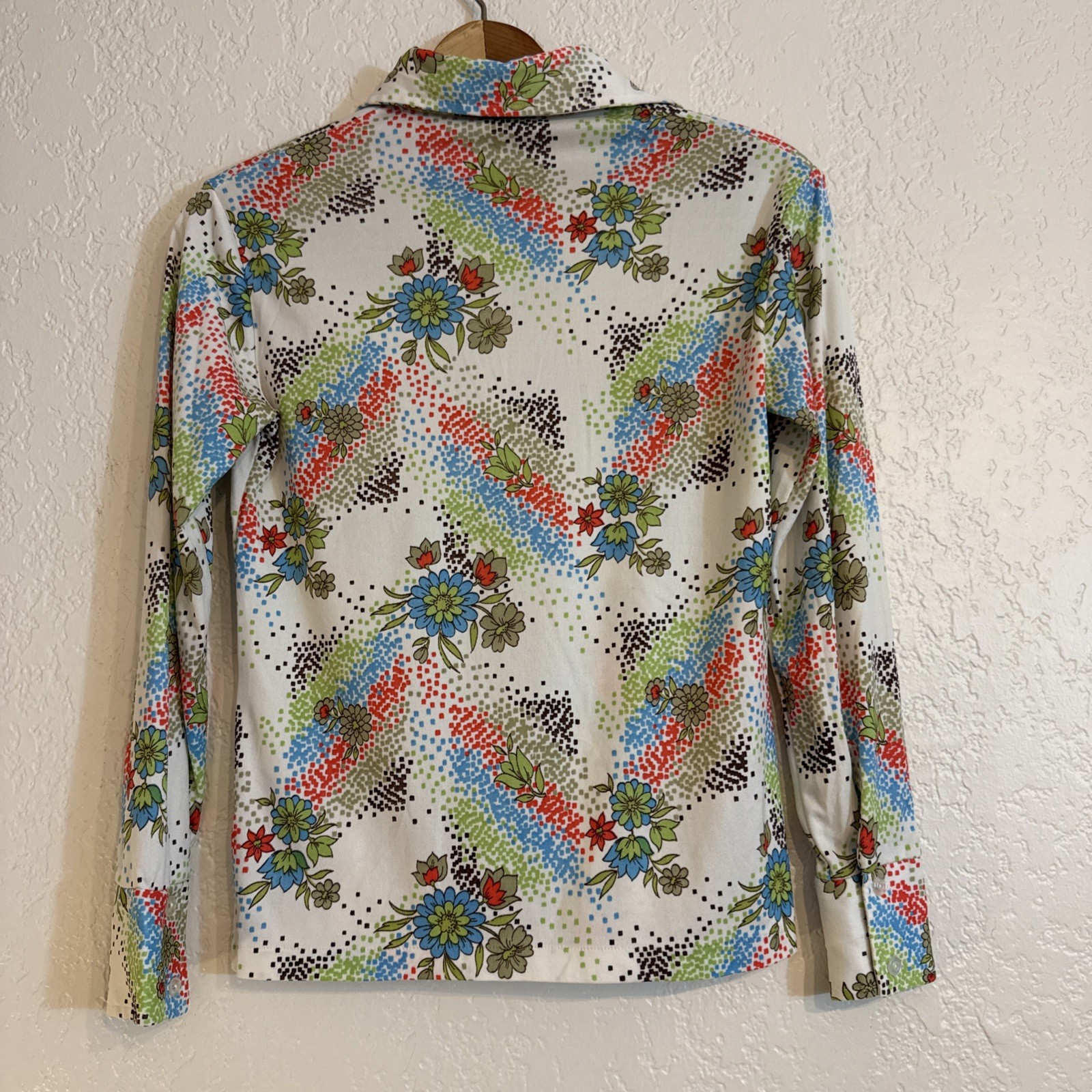 Robert Firenze Butterfly Collar Blouse Small – Floral Geometric Print Nylon NWOT