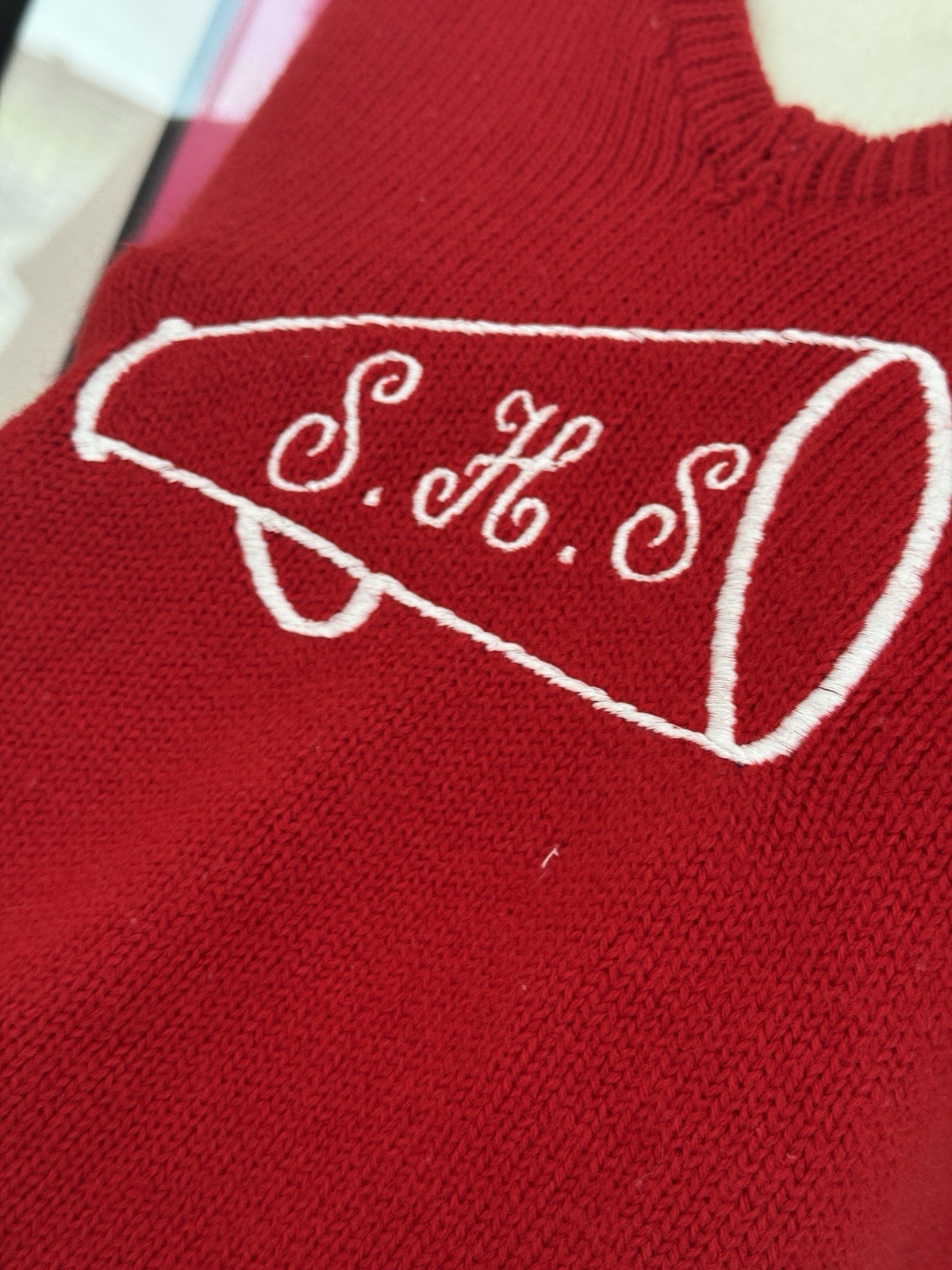 Vintage Cheerleading Sweater-1980s-Varsity-Red-Cheer-Team-coquette-Small/Medium