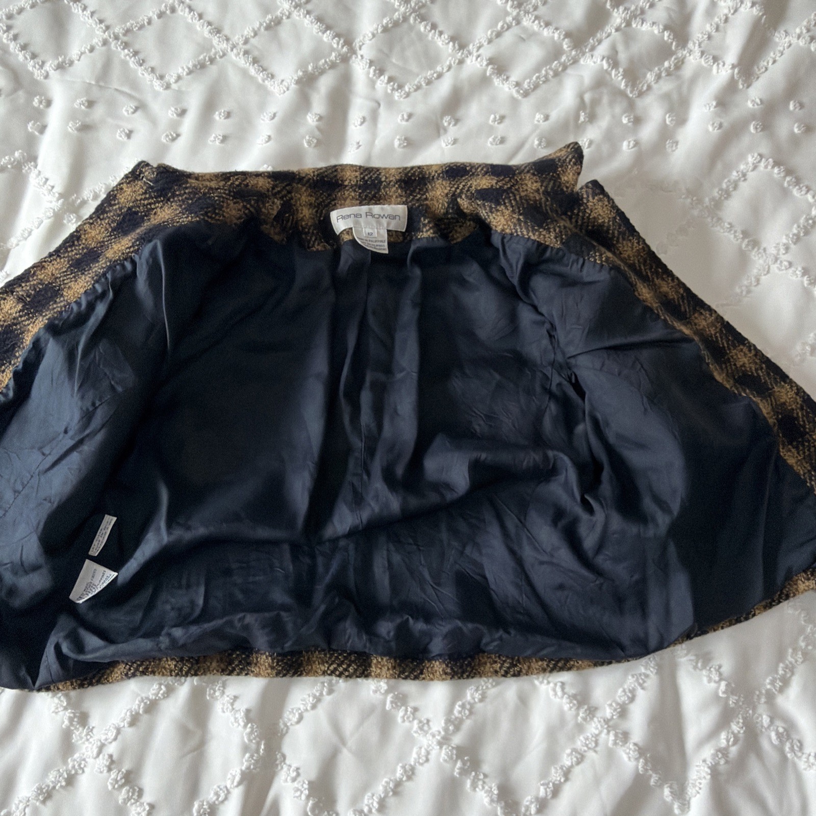 Vintage Rena Rowan Cropped Wool Blazer Jacket Women’s 12 Plaid Button Blue Brown