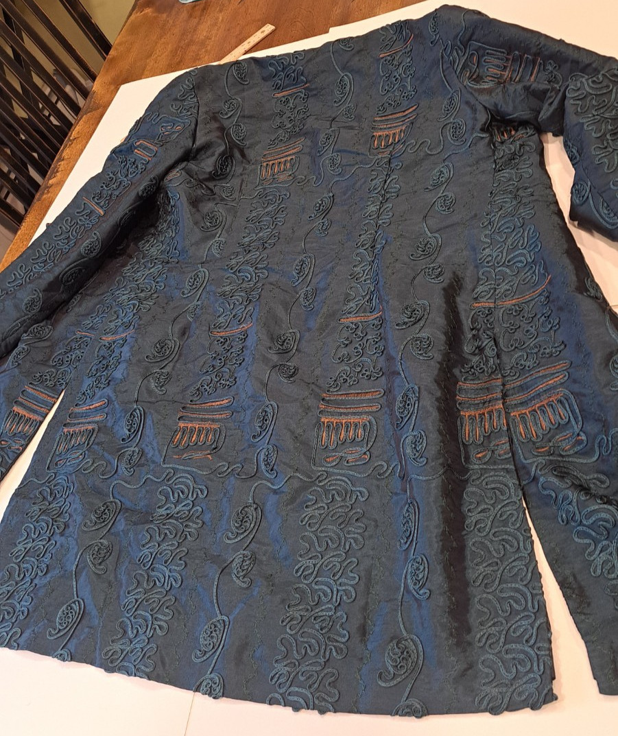 Thai Silk Embroidered Robe Jacket Green Coat US Medium Asian XXL