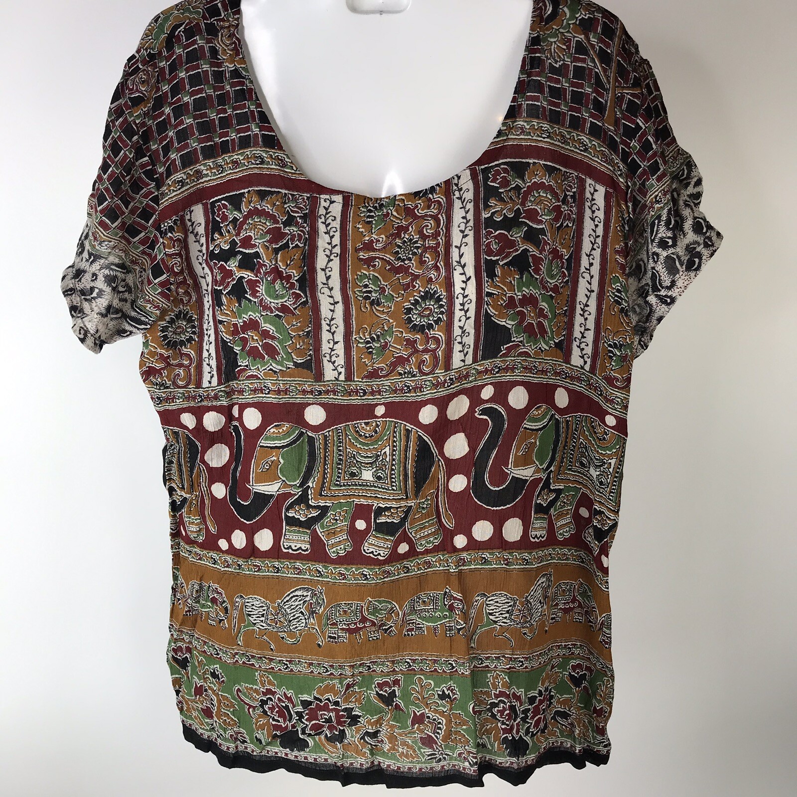 VTG Blouse 90s Sky Lark Collection NOS Ethnic tribal Animal Elephant XL boho top