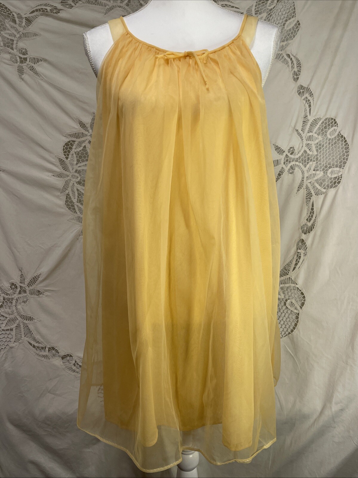 Vintage 60s Lisette Gown Babydoll Gold Al Sterling Chiffon Lace Nightie Small