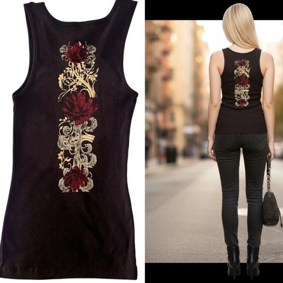DEADSTOCK Y2K Gothic Rose Rhinestone Tank Top – Medium NWOT