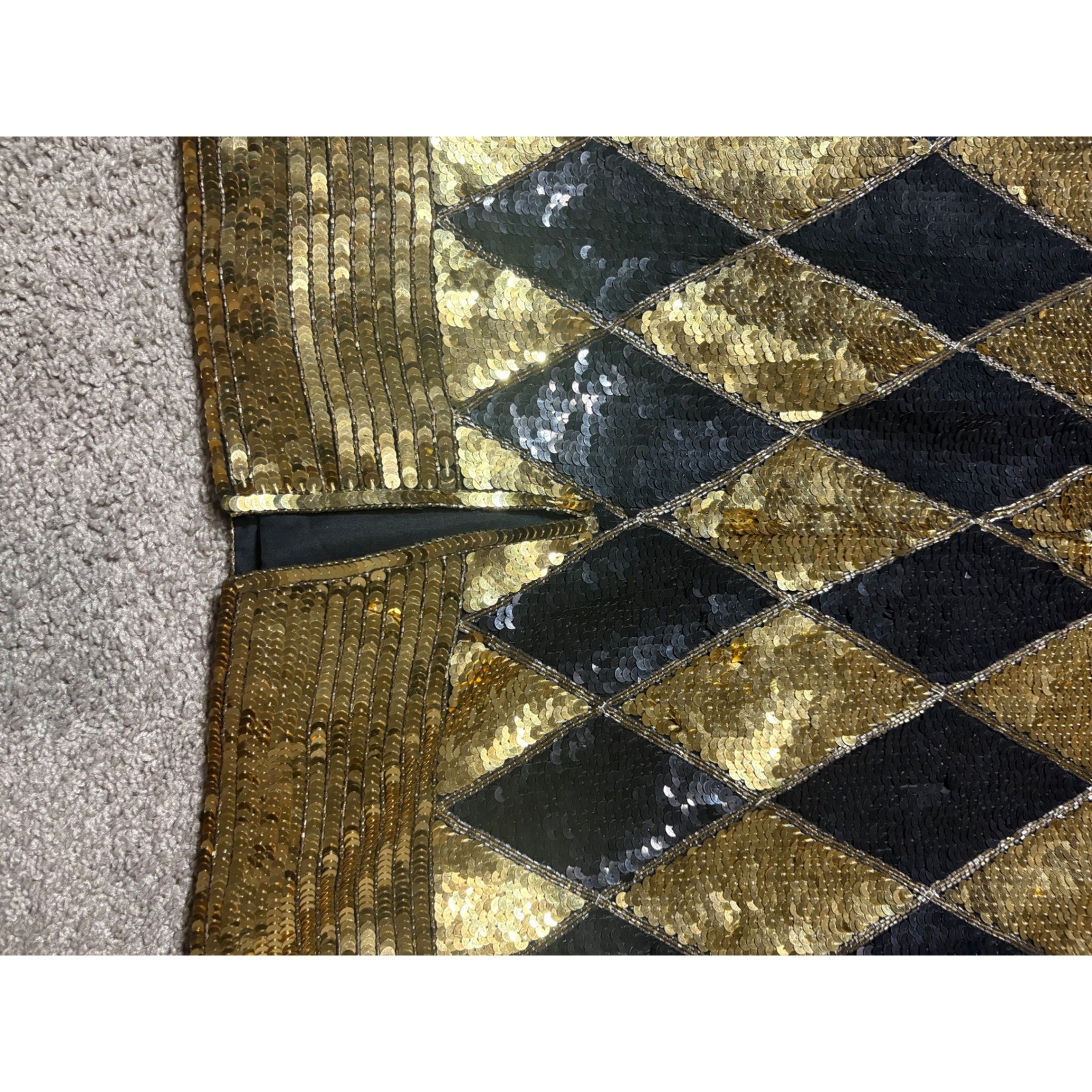 Laurence Kazar Vintage Black Gold Sequin Harlequin Silk Dress Petite Medium PM