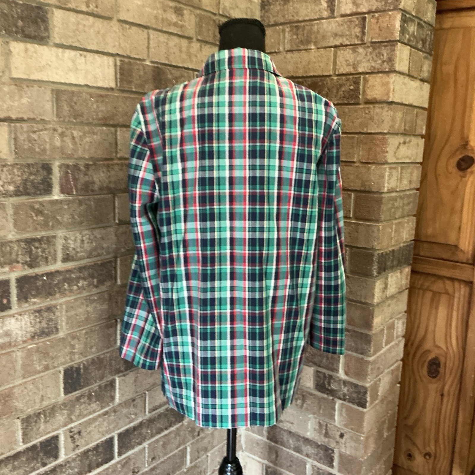 VTG Alfred Dunner Womens 10 Plaid Blazer USA Madras Green Blue Red Jacket #22E4