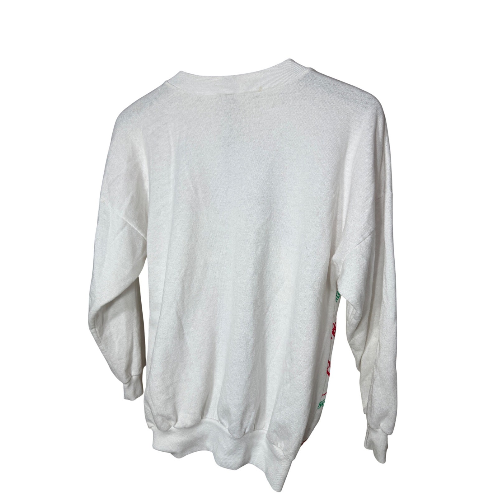 Vintage Christmas Panda Graphic Sweatshirt White Red Green Holiday Pullover L