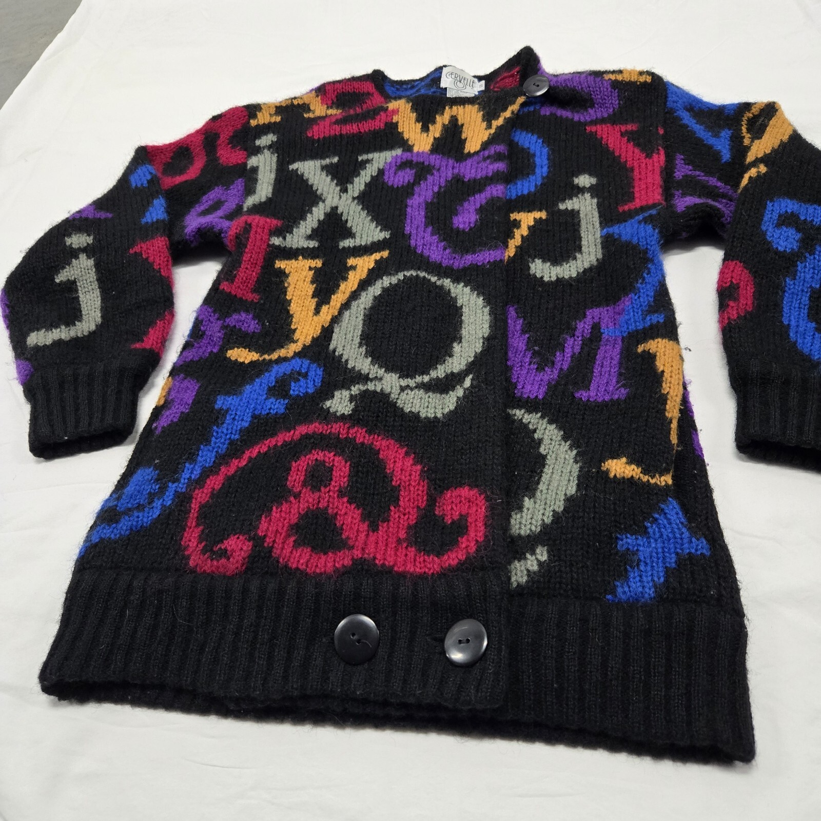 VTG Womens SMALL Cervelle Alphabet Letters Cardigan Sweater Oversized Wool Blend