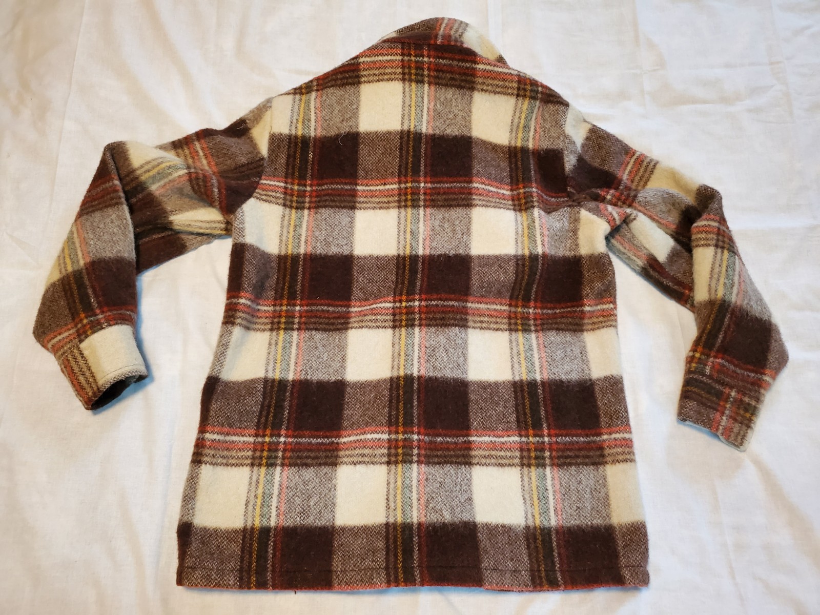 Vintage Brown Plaid Canadian Wool Mohair Camper Coat Bell Shirt Womens Medium