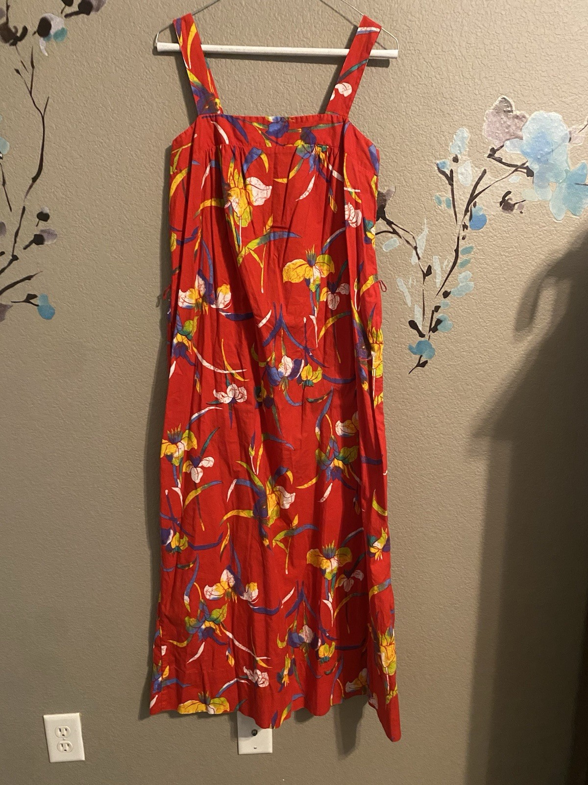 Vintage Blue Hawaiian Sportswear Red Floral Sundress L 70s /80s Resort Beach