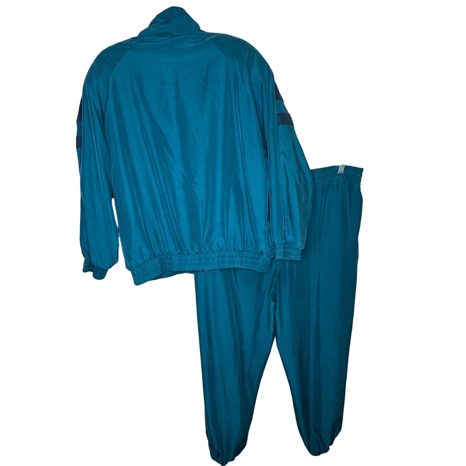 J G HOOK Vintage 100% Silk Track Suit Medium Teal Blue Quilted Jacket Pants Set