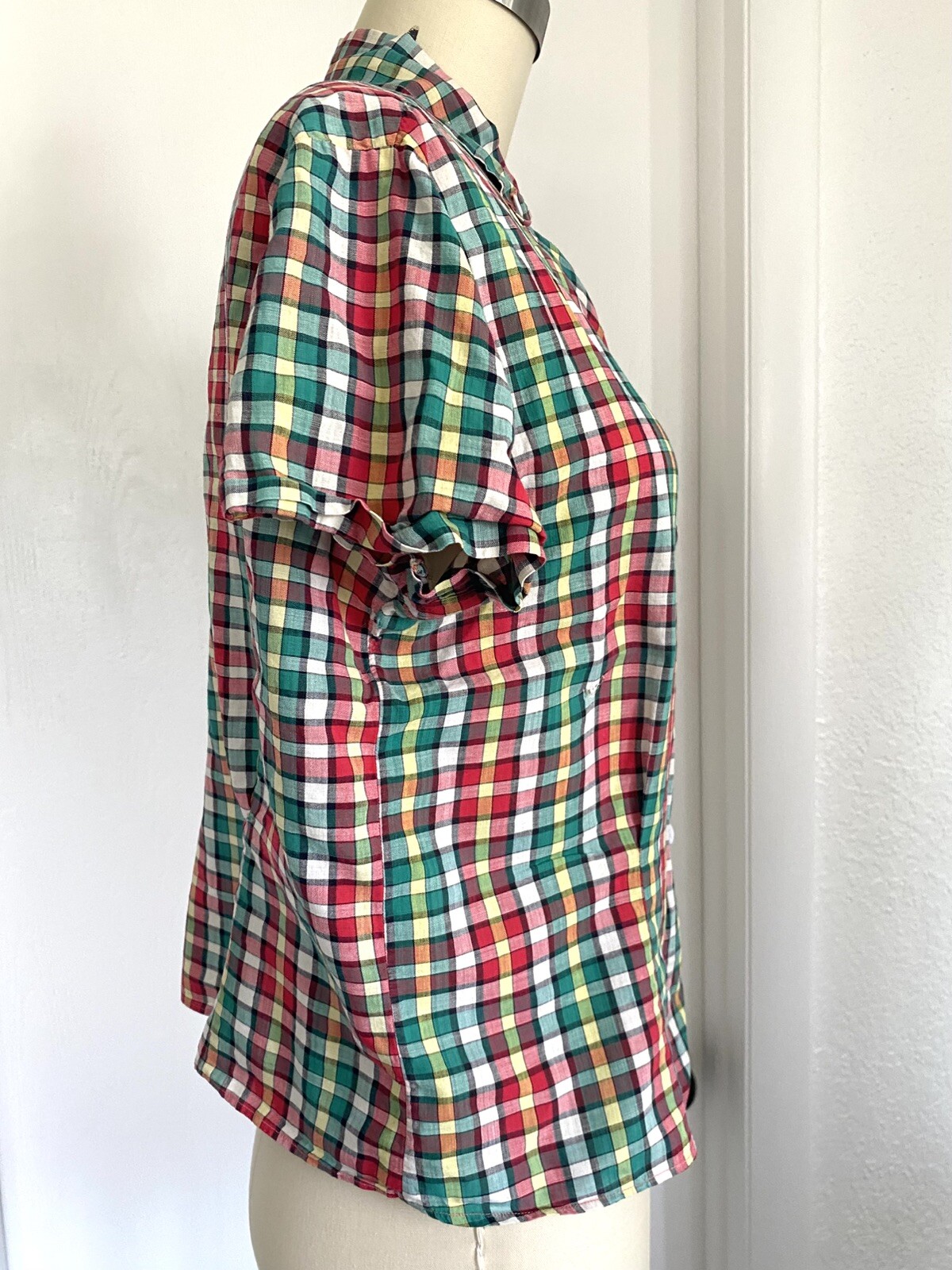 Vintage 40s 50s Shirt Women Medium Cotton Loop Collar Pinup Rockabilly Retro