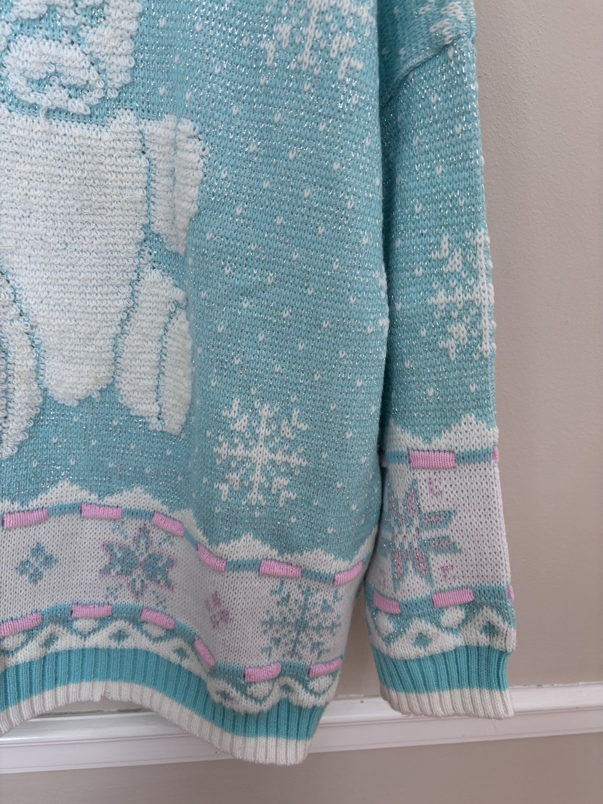 Vintage Arielle Womens Size L Teddy Bear Sweater Pastel Green Pink Grandmacore