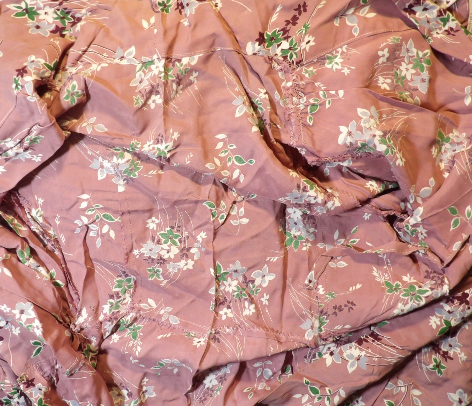 Vtg 1940s Wrap Dress Hooverette Pink Floral 60″ Tall Padded Shoulders