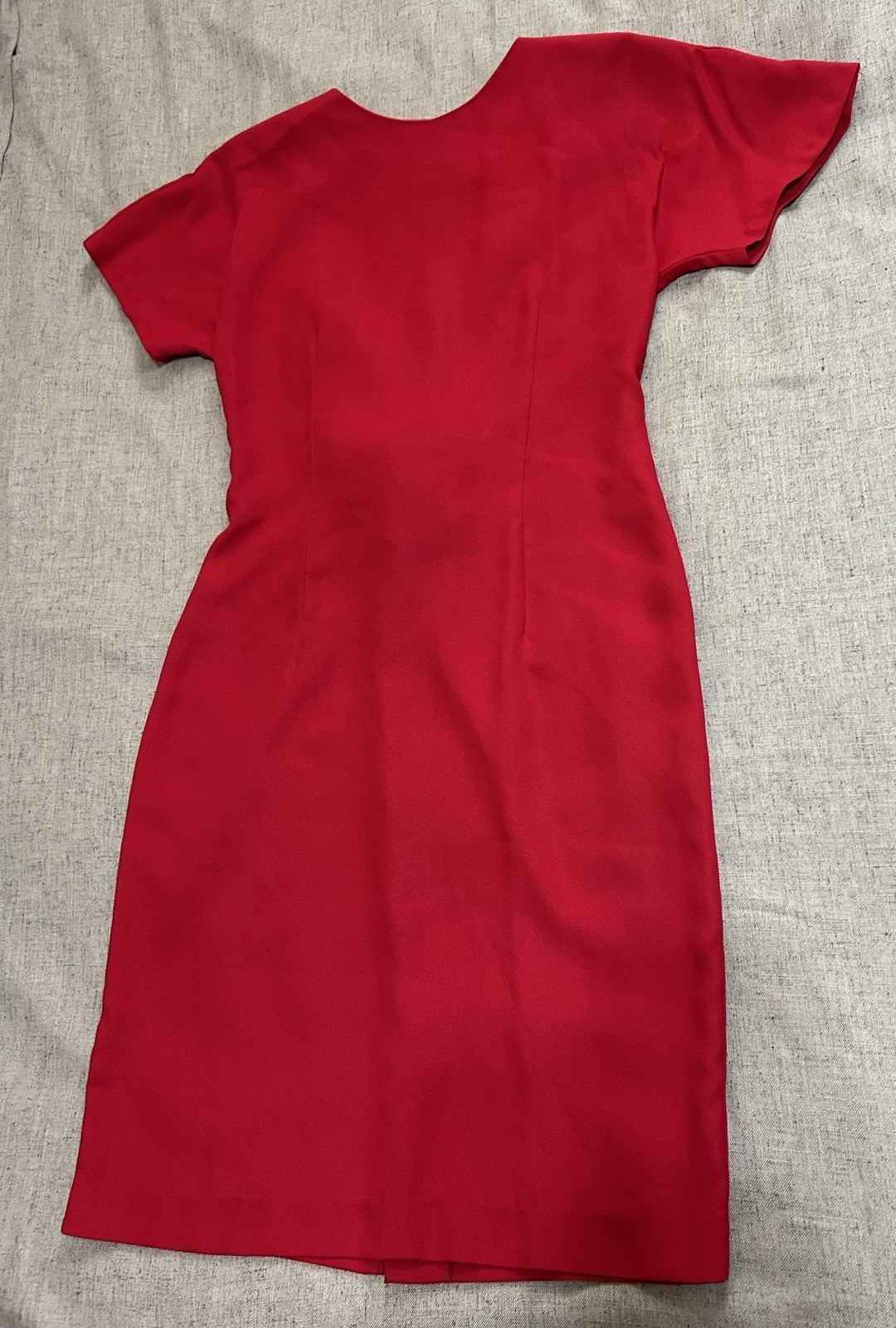 Vintage Dress Late Edition Ltd. Red Sheath Short Sleeve Size 8 Roses Romantic