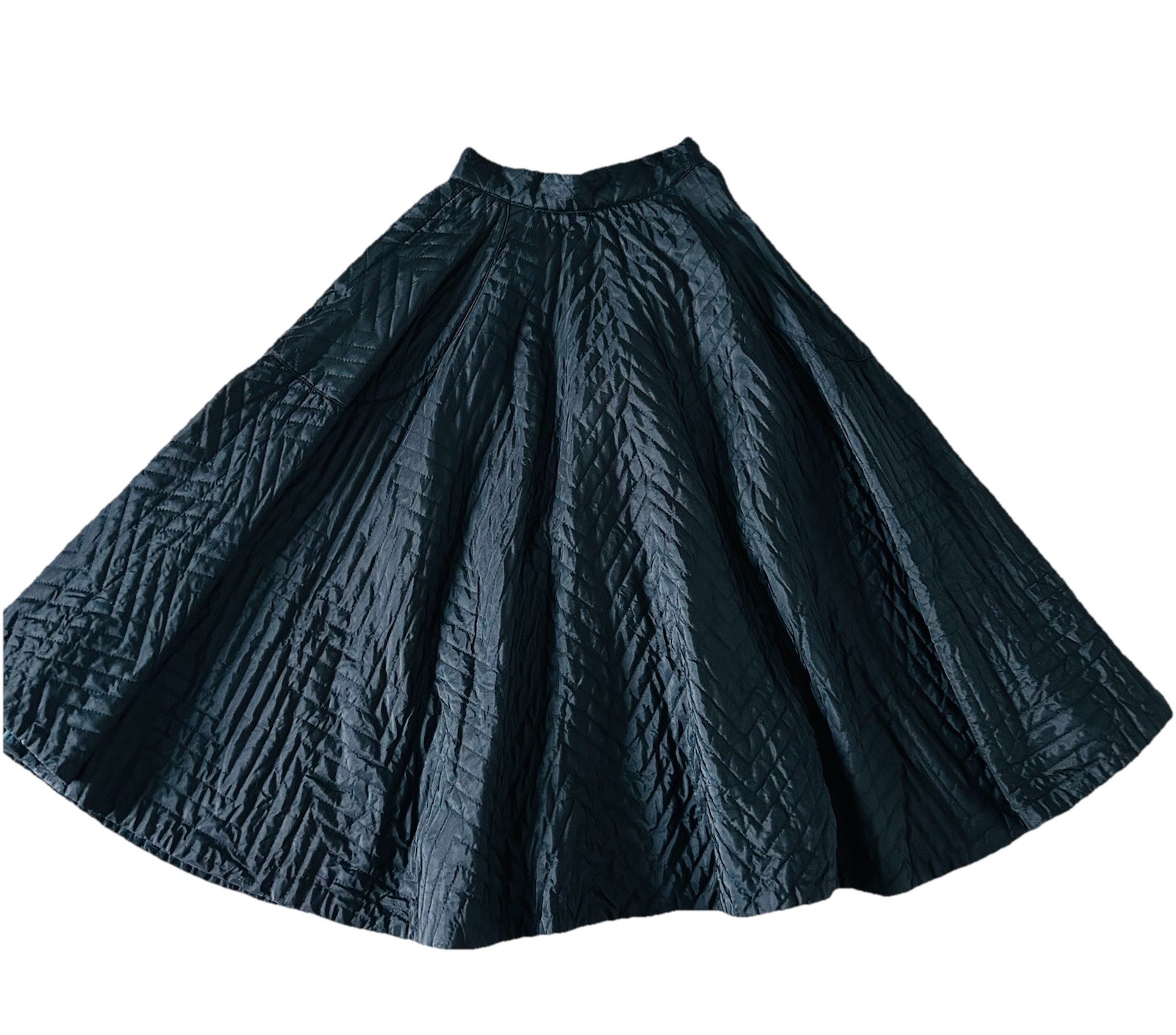 Full Circle Skirt Black Rockabilly Swing Quilted 25” Waist Vintage