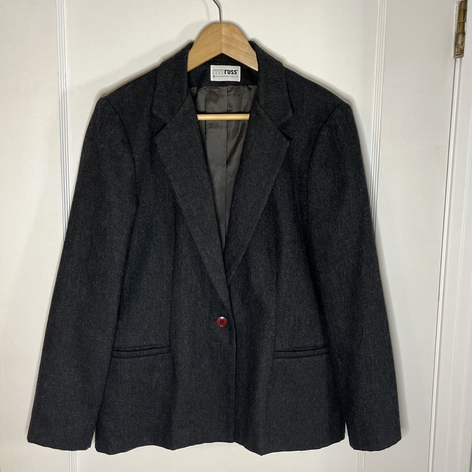 VINTAGE RRRRuss WOOL Dark Gray Lined Blazer USA Union Made Size M/L
