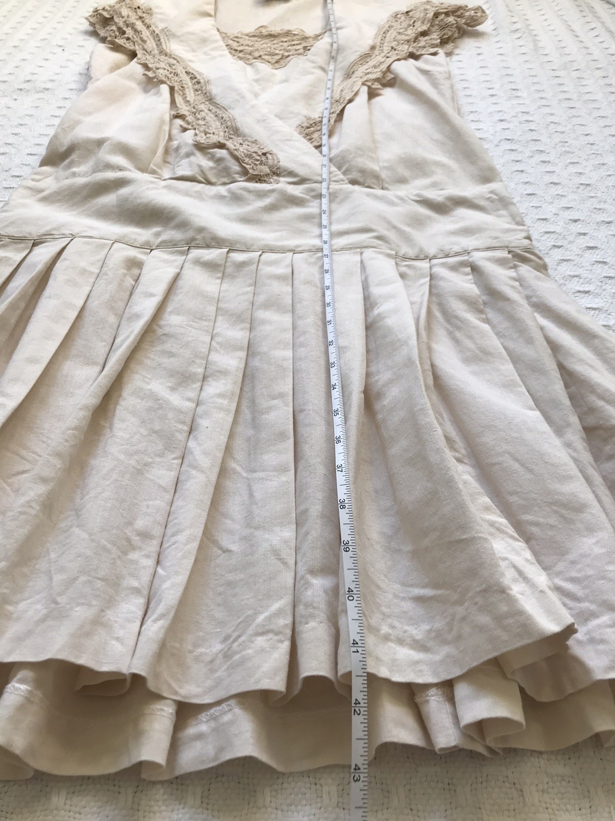 VTG Nancy Johnson Drop Waist Dress Natural Ecru Crochet Lace Pleated Skirt sz 6