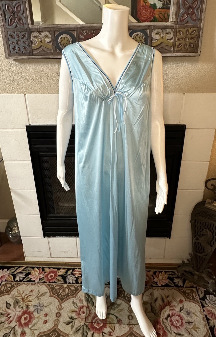 Vtg Size 42 Blue Nightgown Made in USA Length 50.5”