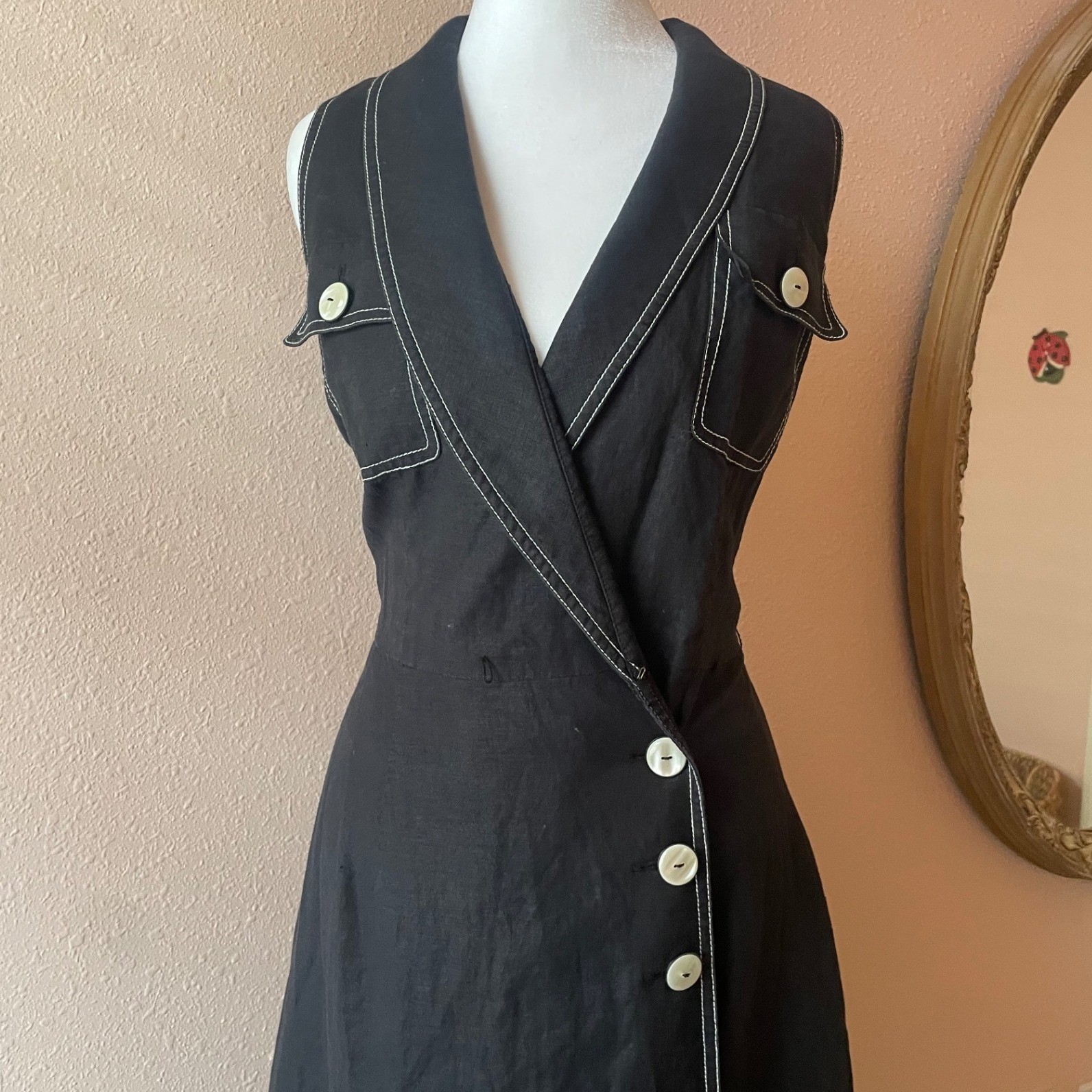 Vintage 90s Chic Linen Maxi Day Dress