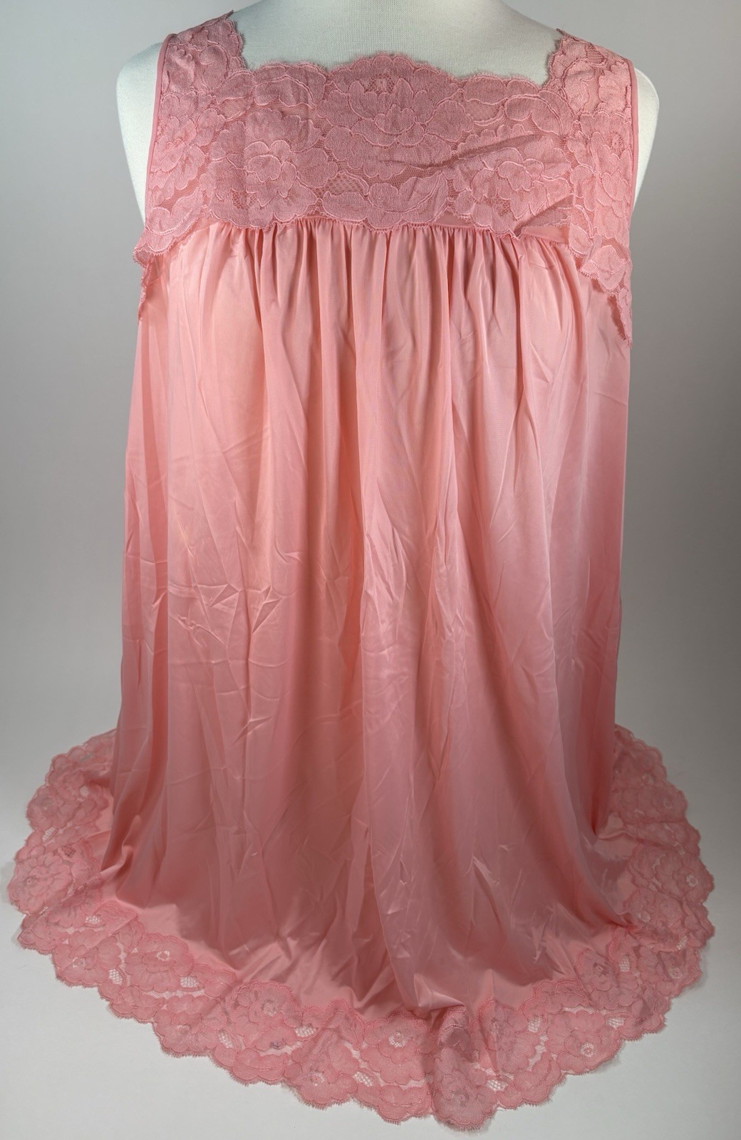 Vintage Shadowline Nightgown Robe Set M Pink Nylon Lace Peignoir Lingerie Floral