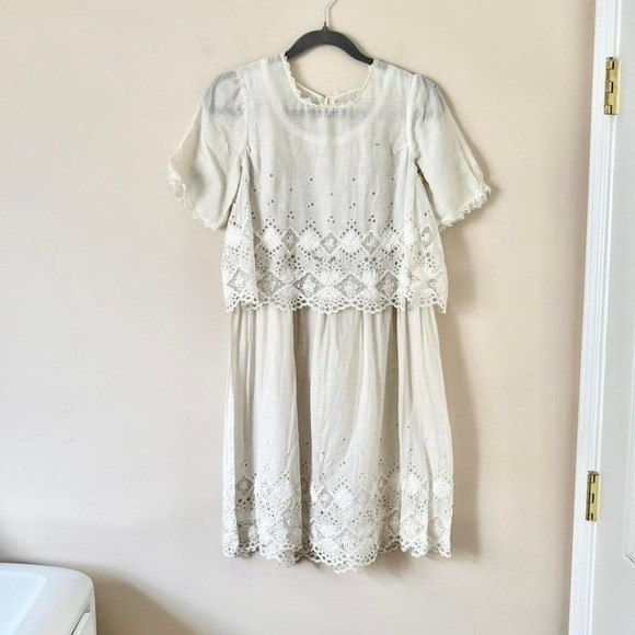Edwardian eyelet lace short day dress tea lawn AS IS – XS antique cotton