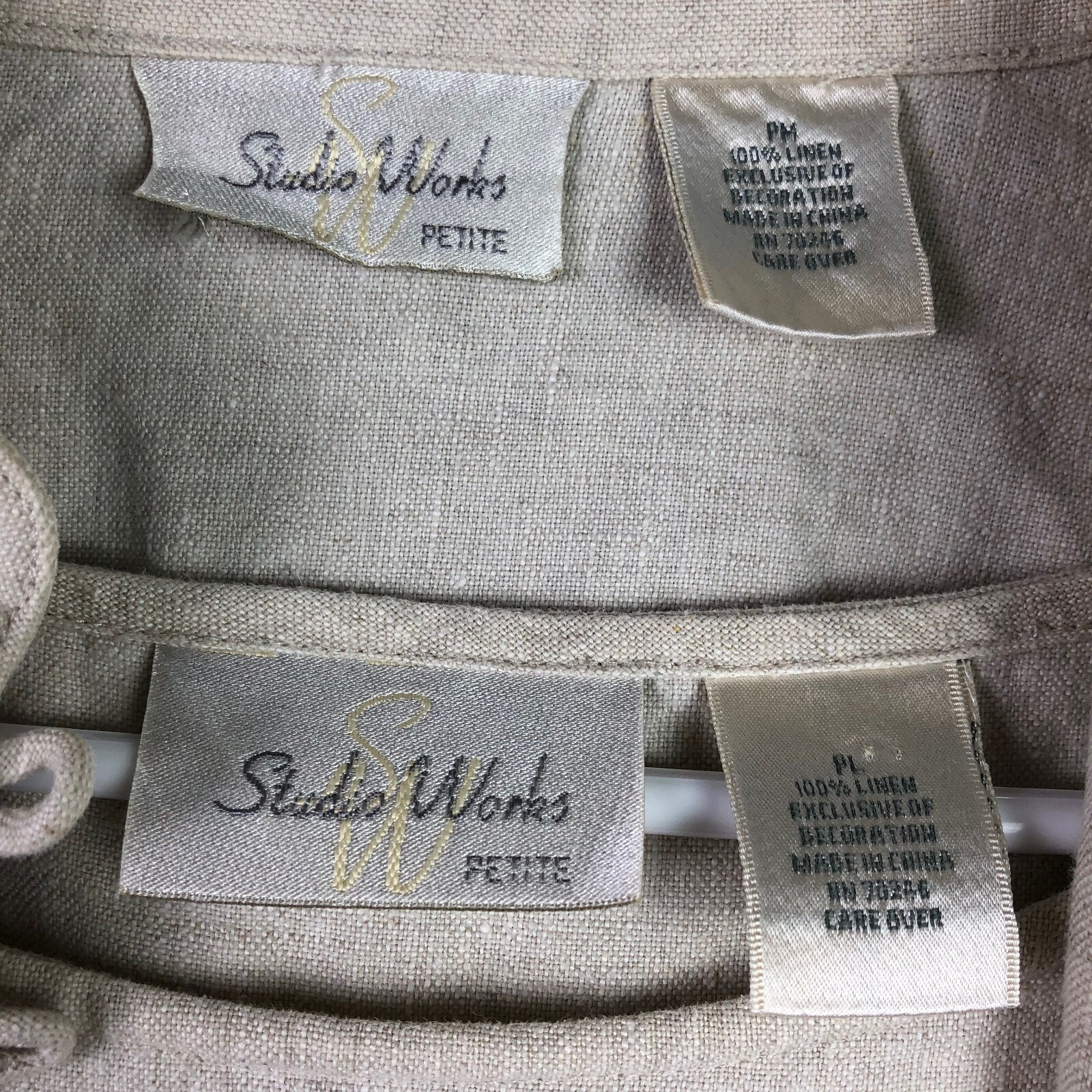 Studio Works Dress + Jacket Oatmeal Linen Womens M/L Embroidered Secretary