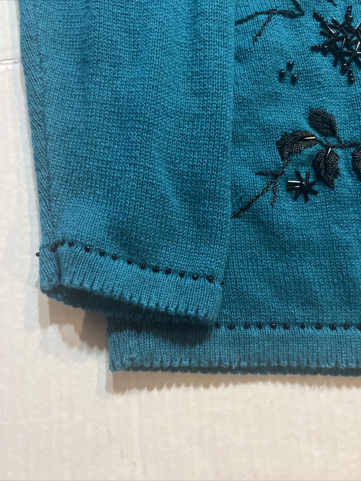 Vintage Teal Blue Beaded Button Down Cardigan Sweater Stitches In Time Size 1X