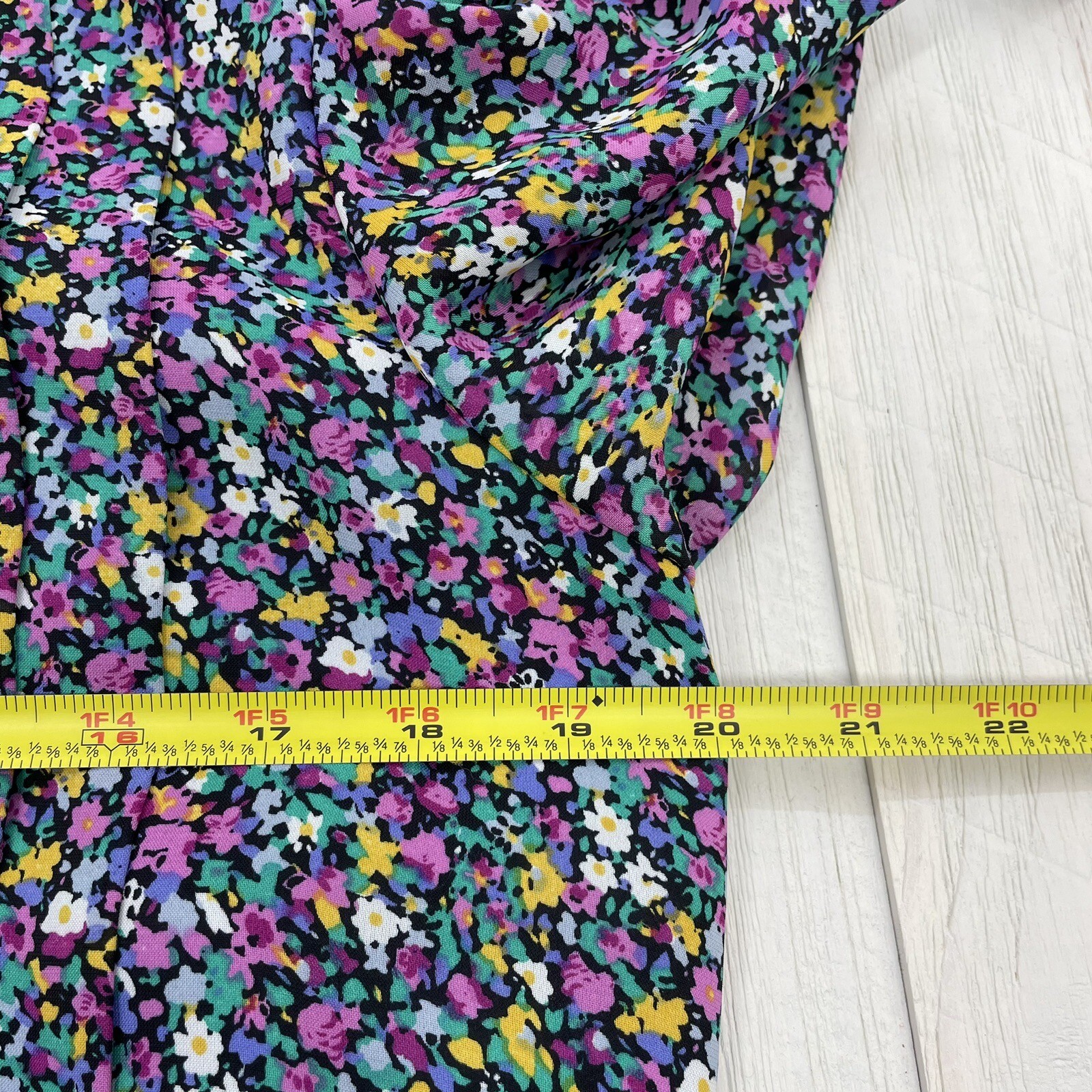80’s Vintage Dim The Lites Multi Floral Chiffon Classy Belted Pleat Dress 12