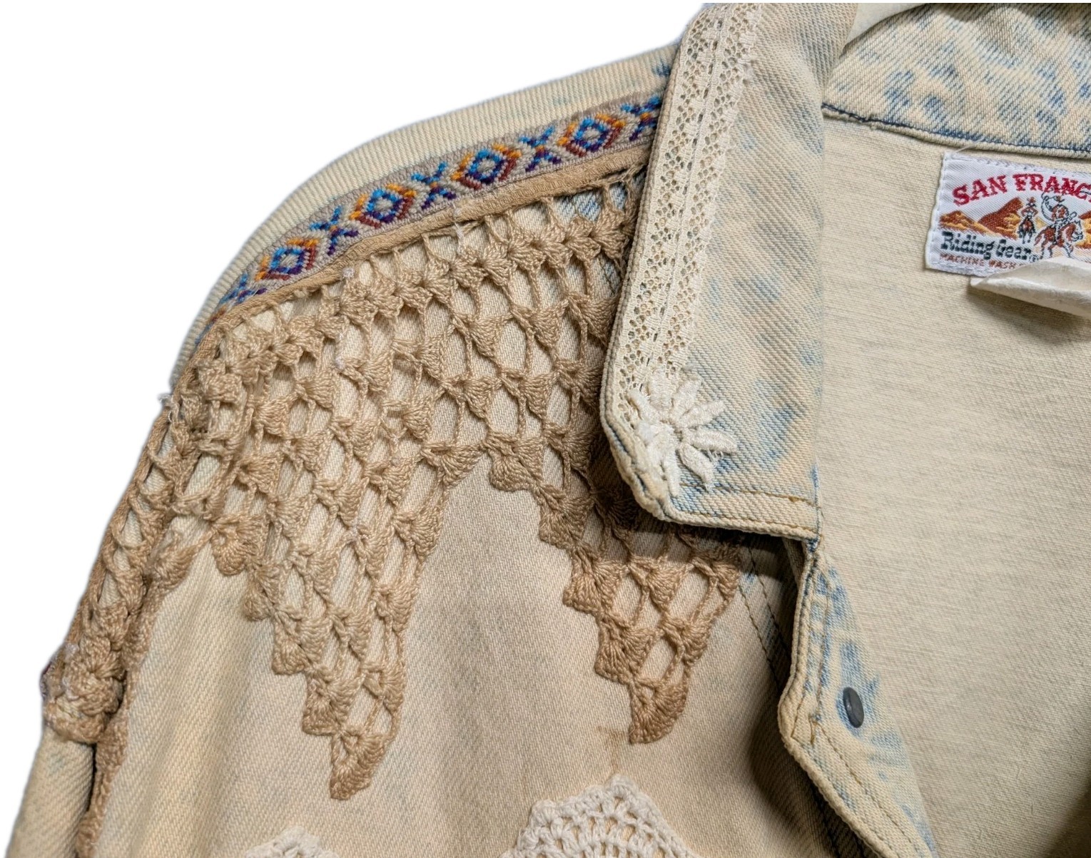 Vintage San Francisco Riding Gear Washed Boho Western Denim Jacket RARE