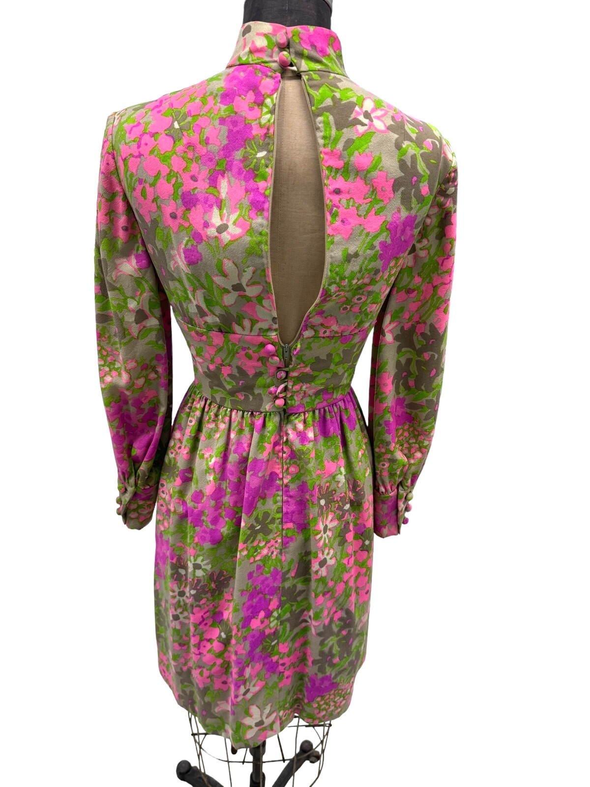 Fantastic Vintage 60s 70s Bright Colorful Floral Dress By Chester Weinberg Small