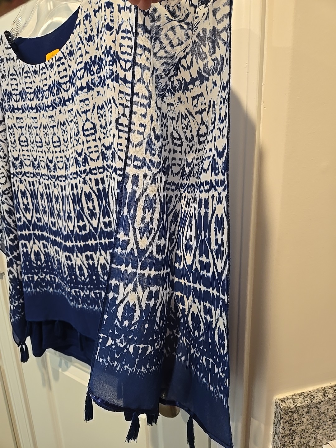 VTG Ruby Rd. Blue Tank with Blue & White Sheer Overlay Blouse Size S