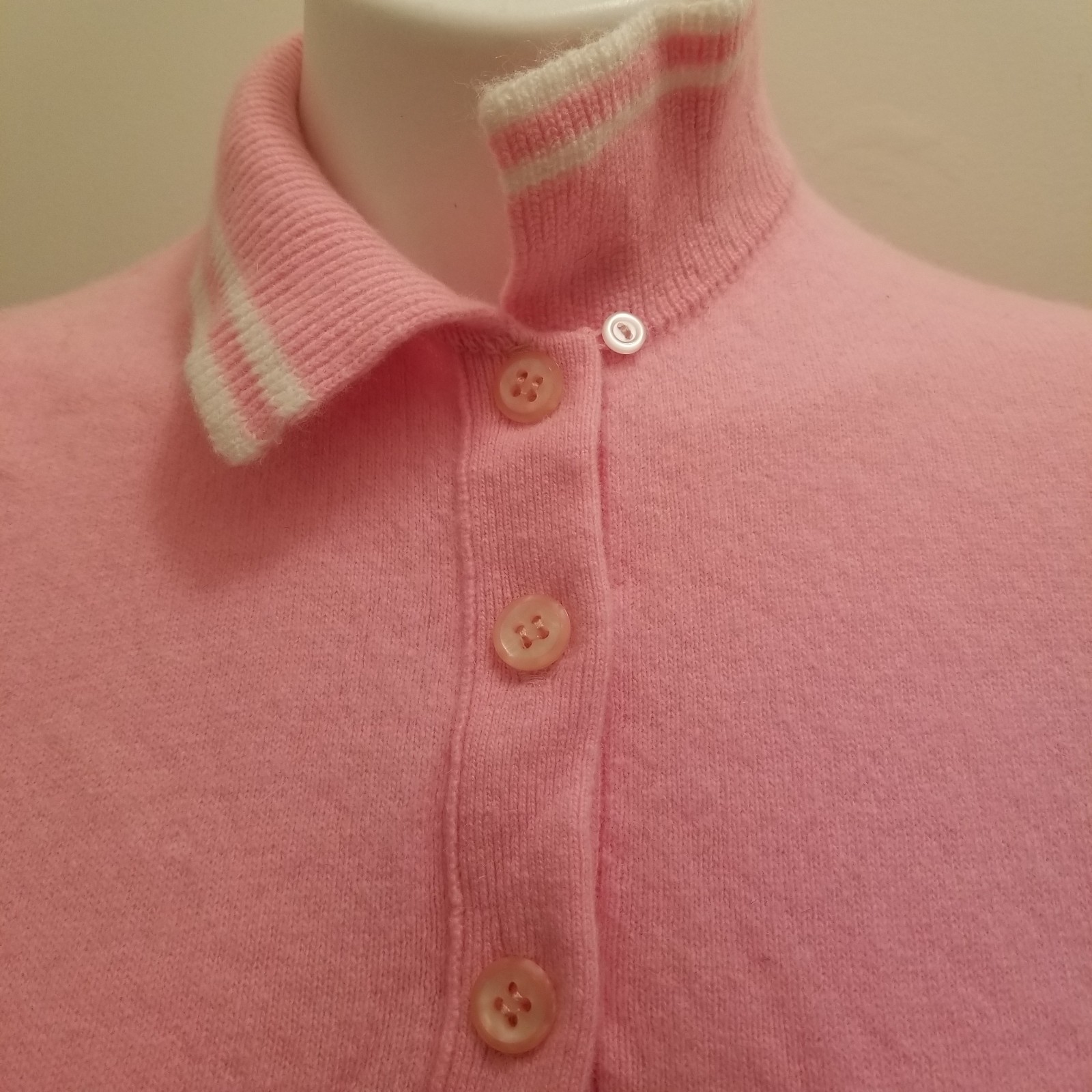 Vintage 1960s Bobbie Brooks Pink Lambs Wool Knit Sweater Collar M/40